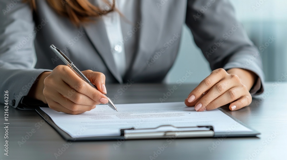 Signing important documents office business activity professional setting close-up decision making Signing important documents office business activity professional setting close-up decision making