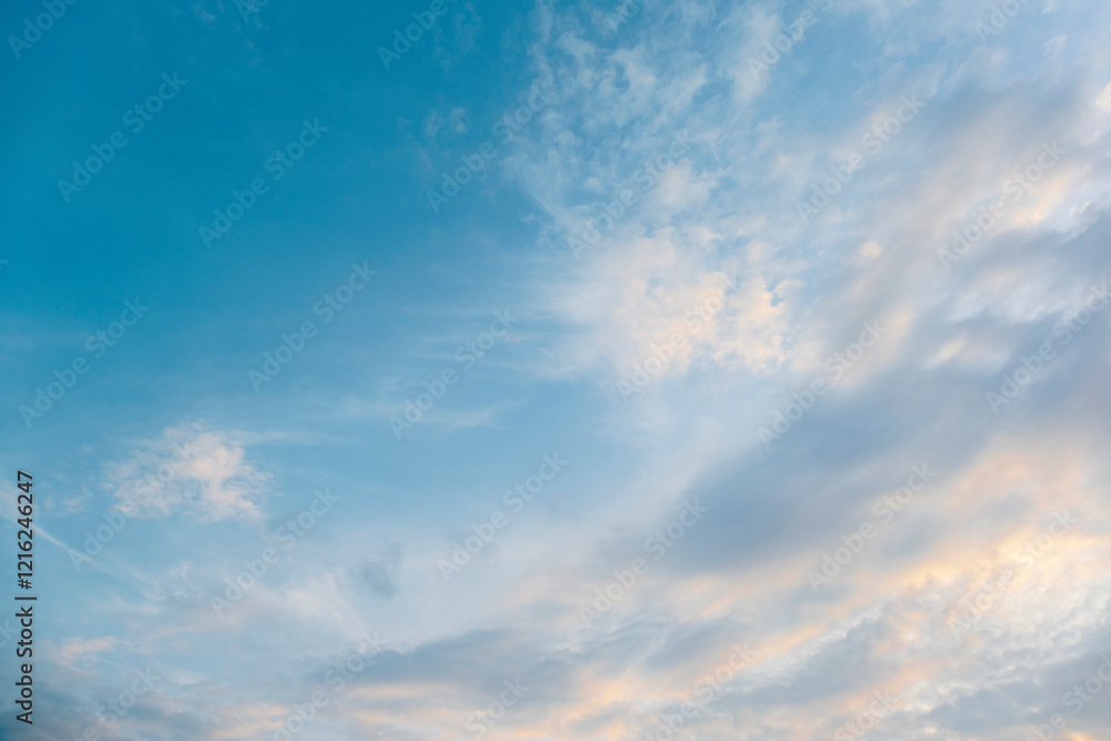 Fototapeta premium Summer blue sky cloud gradient light white background. Beauty clear cloudy in sunshine calm bright winter air bacground. Gloomy vivid cyan landscape in environment day horizon skyline view spring wind