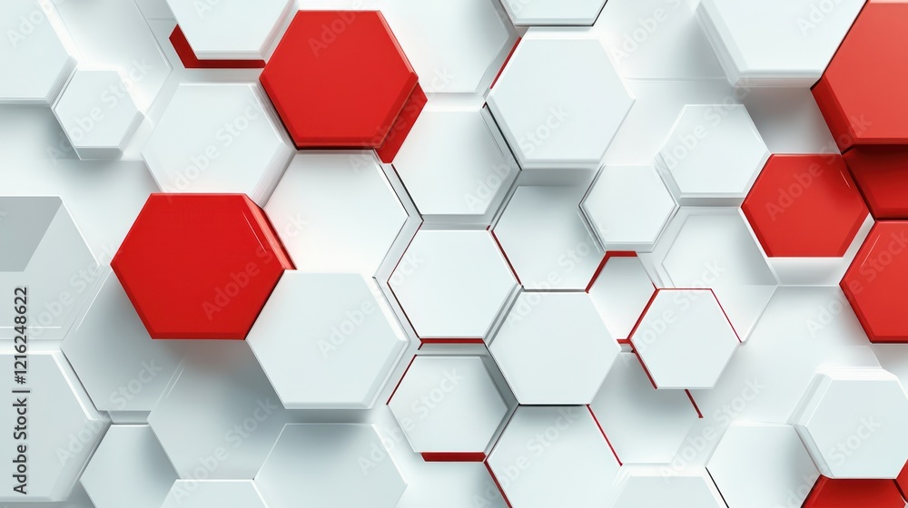 Abstract 3D red and white hexagonal pattern background. Abstract 3D red and white hexagonal pattern background.