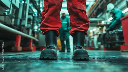 Wallpaper Mural Factory workers wearing safety shoes and working uniforms standing in the factory Torontodigital.ca