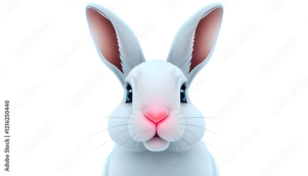 Fototapeta premium A digital illustration of a rabbit, featuring blue lines outlining its ears. The nose is emphasized with a red glow