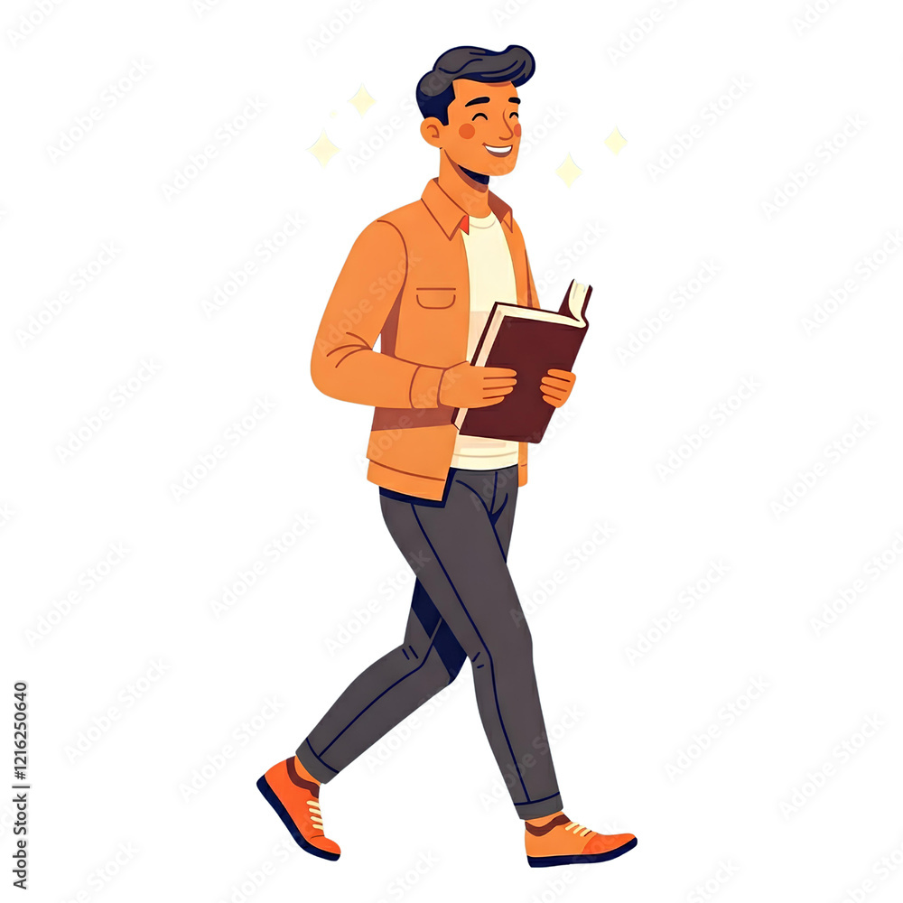 Man Reading on the Go - Minimalist Illustration Man Reading on the Go - Minimalist Illustration