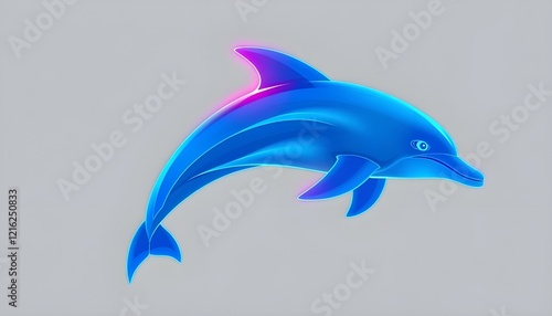 A digital illustration of a dolphin, featuring blue lines outlining its sleek body. The fin is emphasized with a red glow photo