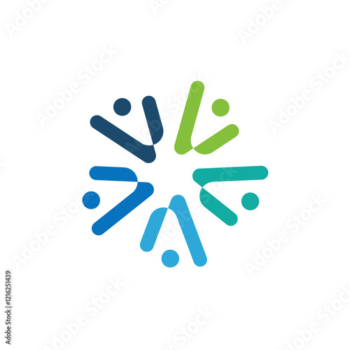 Abstract People Group Letter V A Logo. Community Social and Together Symbol. Five Human Unity Vector Element Design Template.