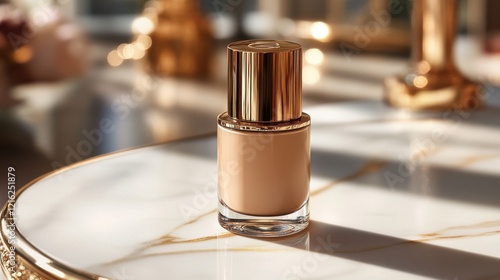 Elegant Makeup Bottle on Marble Surface with Golden Accents