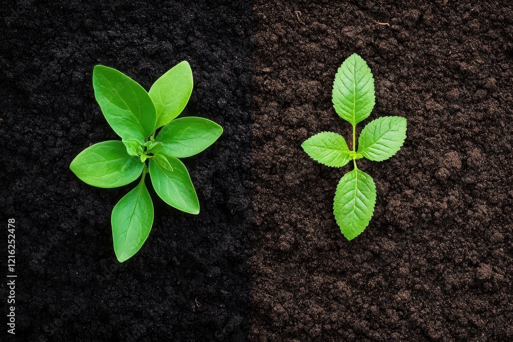 Naklejka premium Comparative Analysis of Soil Health: Contaminated vs. Balanced Ecosystems