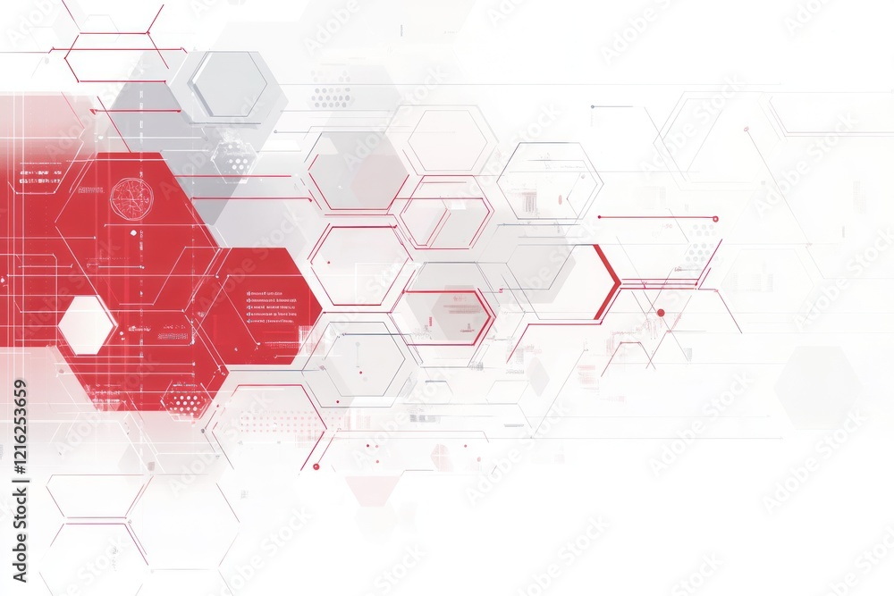 Obraz premium Abstract red and white hexagonal tech background.