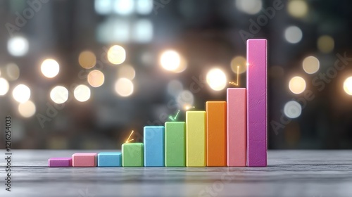 Dynamic growth visualization colorful bar chart modern office infographic design nighttime ambiance aesthetic perspective data representation