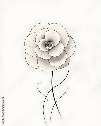 Simple and minimalistic vector illustration of a Camellia flower. Elegant design with soft colors, Created with generative AI.