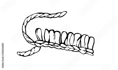 Knitted or crocheted hobby items. Hand knit element.Vector Hand drawing black and white line art illustration for handmade, hobby Knitting handicraft product design, label isolated from background 