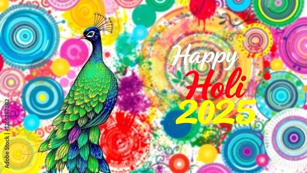 A Delicate Hand-Drawn Peacock Illustration With Intricate Details Celebrate Happy Holi 2025 A Delicate Hand-Drawn Peacock Illustration With Intricate Details Celebrate Happy Holi 2025