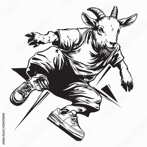 Stylish Rapper Goat Jumping Energetically in Trendy Attire vector illustration