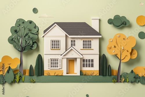 Illustration: Concept a house illustrated in paper form for real estate Concept a house illustrated in paper form for real estate