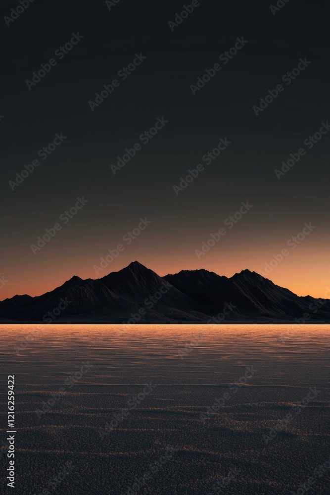 Salt Flats in Utah at sunrise, with mountains visible on the horizon. The warm, golden light casts long shadows over the salt desert floor Salt Flats in Utah at sunrise, with mountains visible on the horizon. The warm, golden light casts long shadows over the salt desert floor