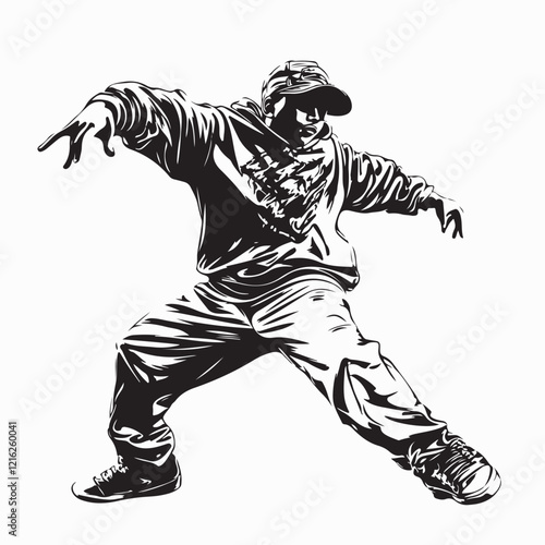 Silhouette of Boy Street Dance Hip Hop Dancer image vector isolated on white background.