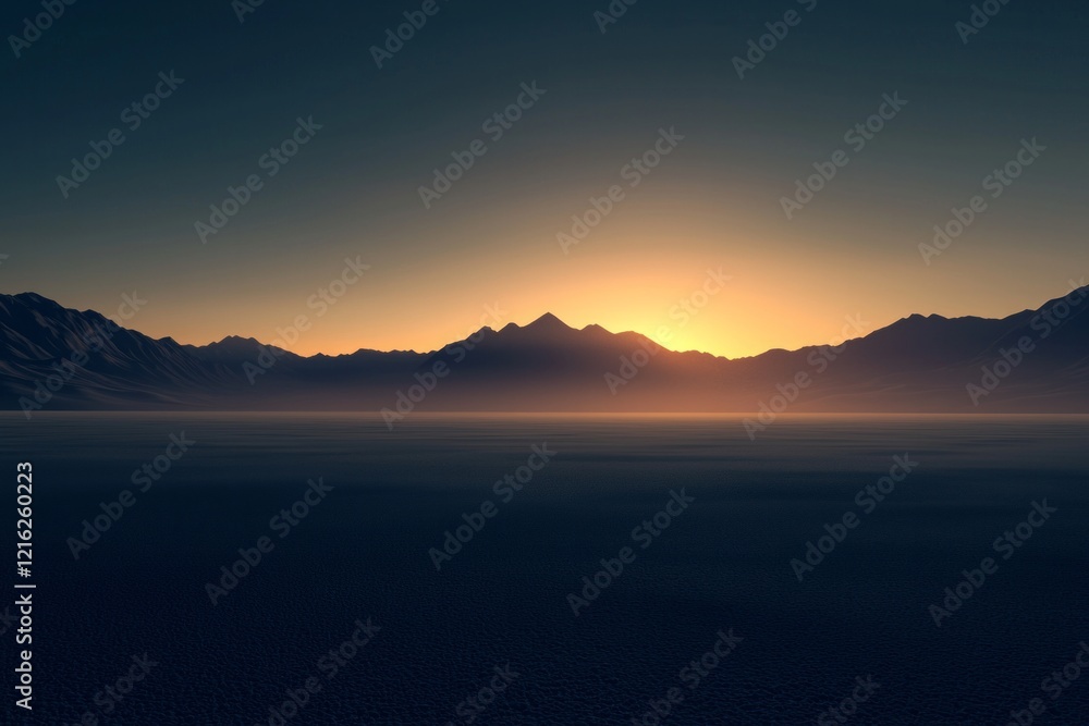 Fototapeta premium Salt Flats in Utah at sunrise, with mountains visible on the horizon. The warm, golden light casts long shadows over the salt desert floor