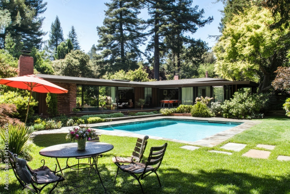 Midcentury Modern Home with Pool and Lush Landscaping Midcentury Modern Home with Pool and Lush Landscaping