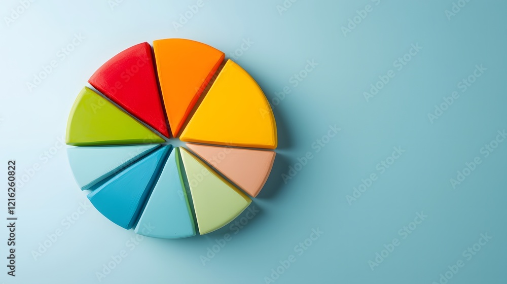 Fototapeta premium Colorful clay circle graph illustrating voting preferences digital illustration bright blue background informative concept