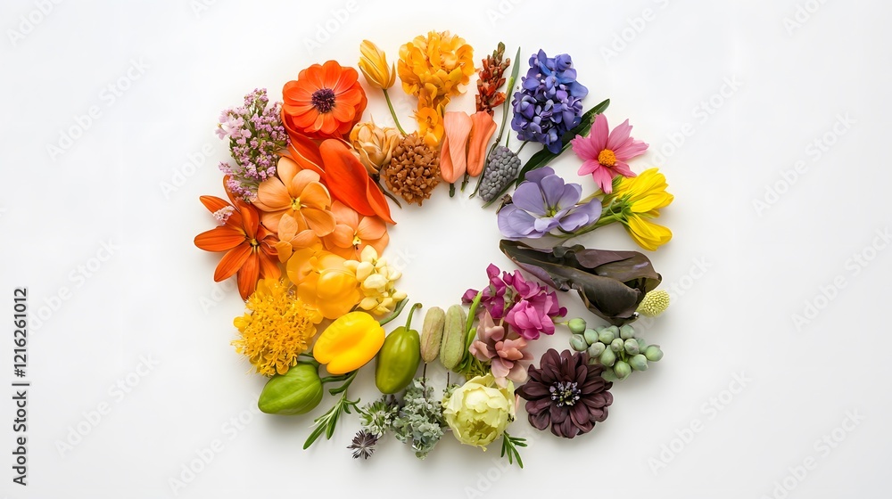 Fototapeta premium Colorful clay circle graph illustrating seasonal changes studio environment artistic display nature's palette