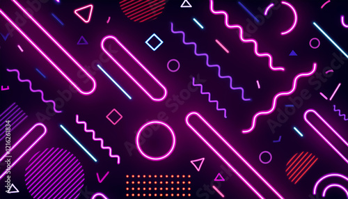 カラフルなネオンのポップなメンフィスデザイン背景