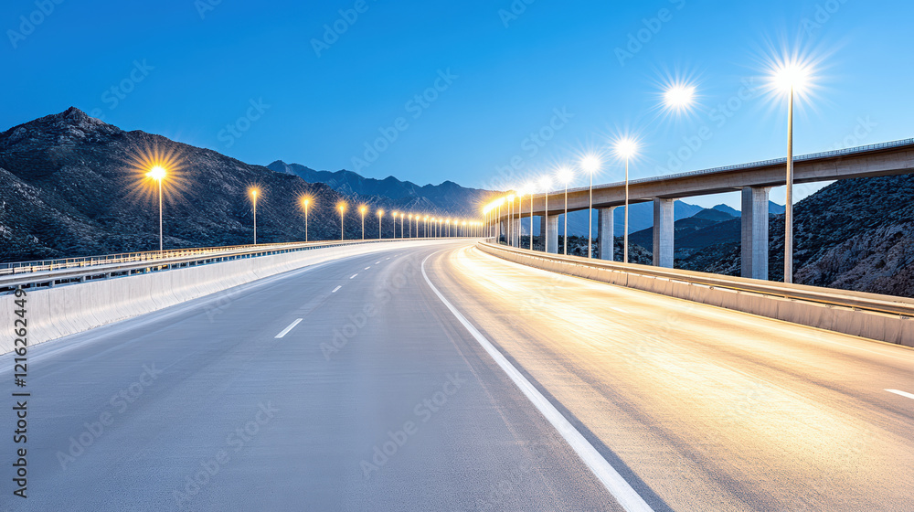 scenic view of highway bridge illuminated at dusk, showcasing serene atmosphere scenic view of highway bridge illuminated at dusk, showcasing serene atmosphere