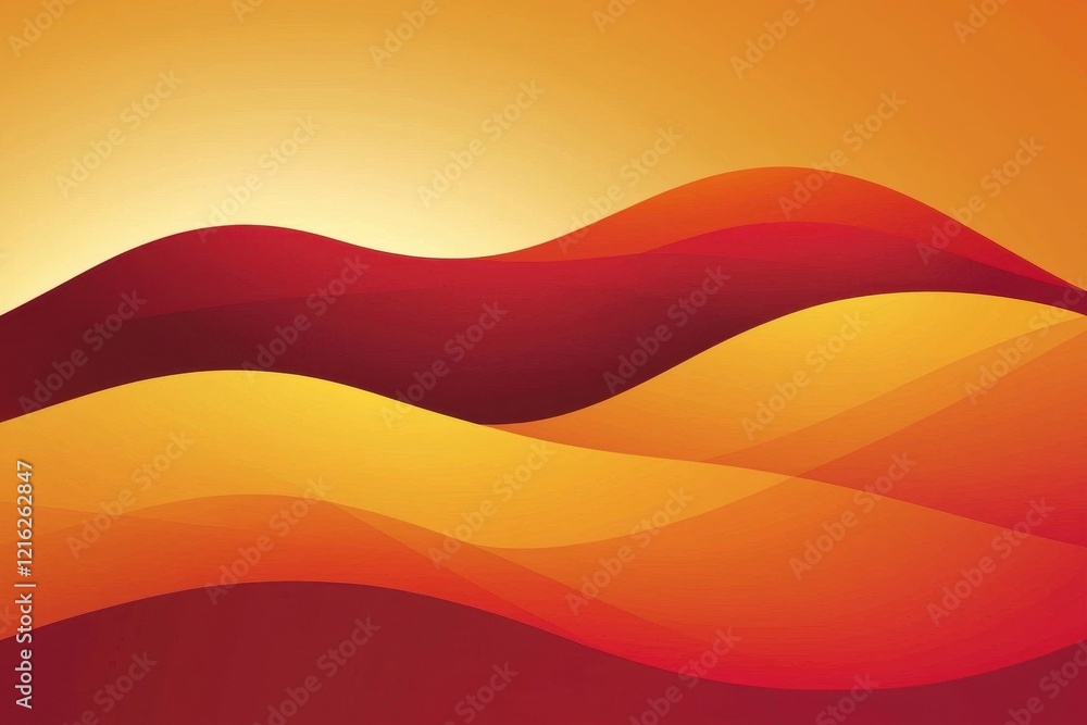 Desert Sunset Gradient: A desert landscape with sand dunes fading from golden yellow to deep red under a gradient sunset sky Desert Sunset Gradient: A desert landscape with sand dunes fading from golden yellow to deep red under a gradient sunset sky
