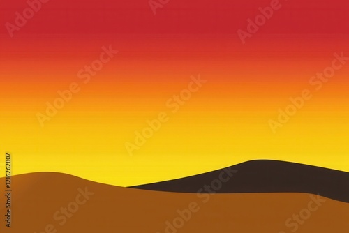 Desert Sunset Gradient: A desert landscape with sand dunes fading from golden yellow to deep red under a gradient sunset sky photo