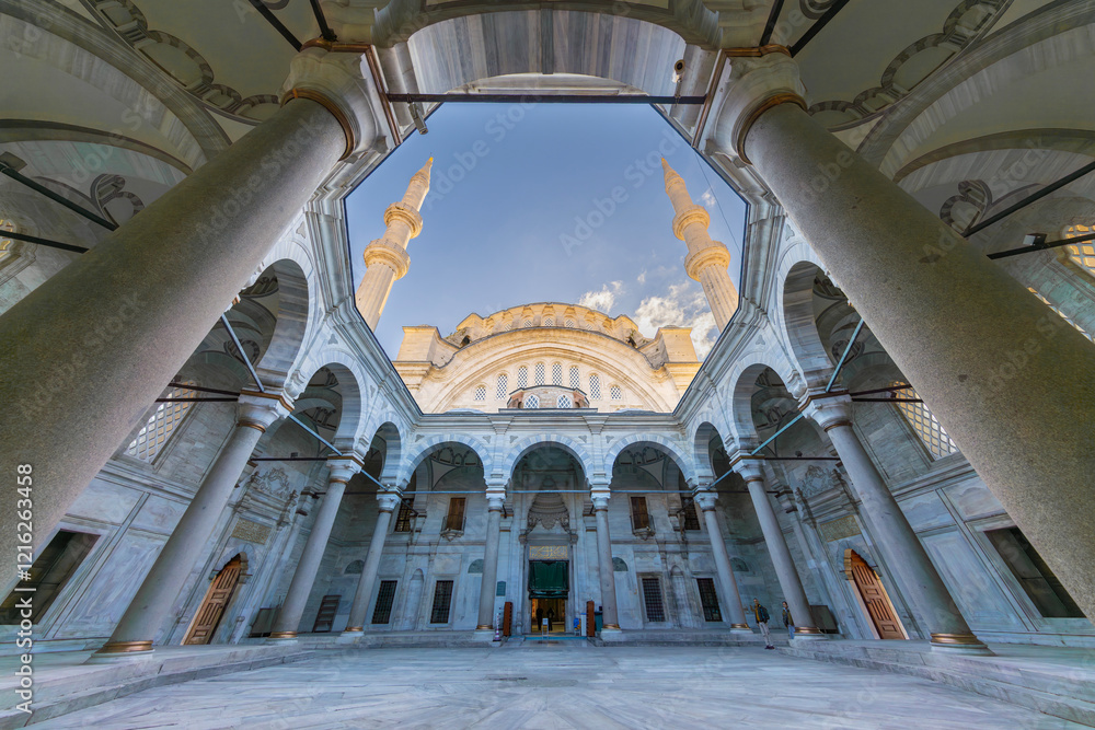 A beautiful view of the Nuruosmaniye Camii, the mosque near the Grand Bazaar in Istanbul, Turkey