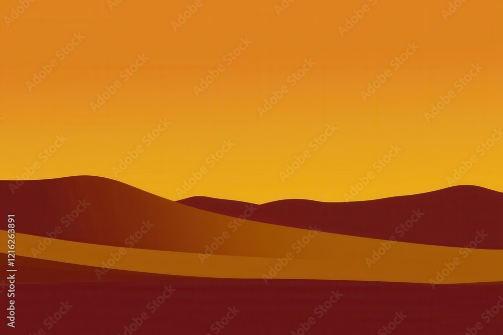 Obraz premium Desert Sunset Gradient: A desert landscape with sand dunes fading from golden yellow to deep red under a gradient sunset sky