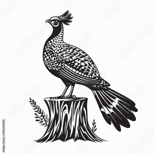 Pheasant standing on a tree stump vector image isolated on white background.