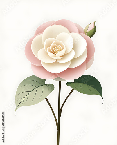 Simple and minimalistic vector illustration of a Camellia flower. Elegant design with soft colors, Created with generative AI.