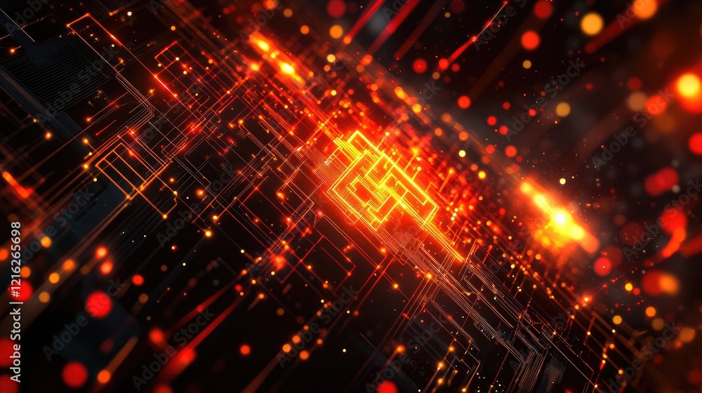 Obraz premium A glowing firewall symbol on a dark digital background with secure connections and encryption, symbolizing online security.