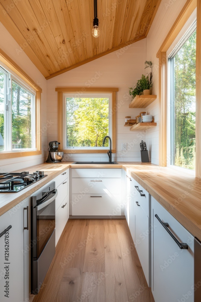 A minimalist kitchen in a tiny home featuring sleek design, natural light, and efficient use of space. A minimalist kitchen in a tiny home featuring sleek design, natural light, and efficient use of space.