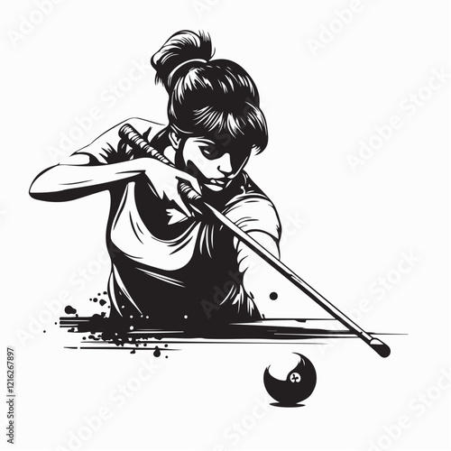 Female player playing pool and aiming the billiard ball with stick vector image