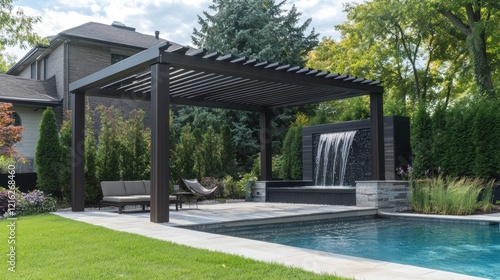 Wallpaper Mural Modern Backyard Oasis with Pool Pergola and Waterfall Torontodigital.ca