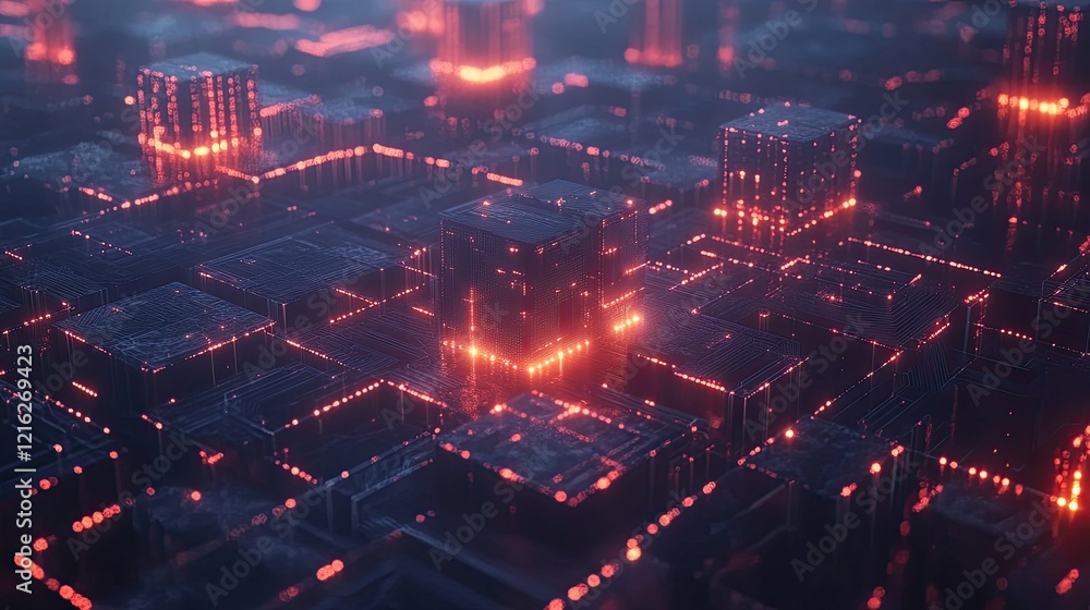 Digital blockchain technology abstract with cubes connected by glowing lines, representing data verification. Digital blockchain technology abstract with cubes connected by glowing lines, representing data verification.