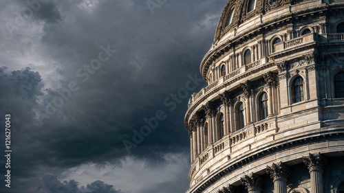 Detailed View of Washington DC Capitol Under Cloudy Sky