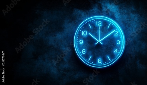 Wallpaper Mural Neon clock on dark blue wall, showing time. Torontodigital.ca