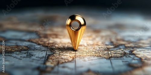 Wallpaper Mural A golden location pin placed on a map, highlighting a specific geographical area. Concept Geolocation, Map Visualization, Navigation Aids, Geographic Highlighting, Location Markers Torontodigital.ca