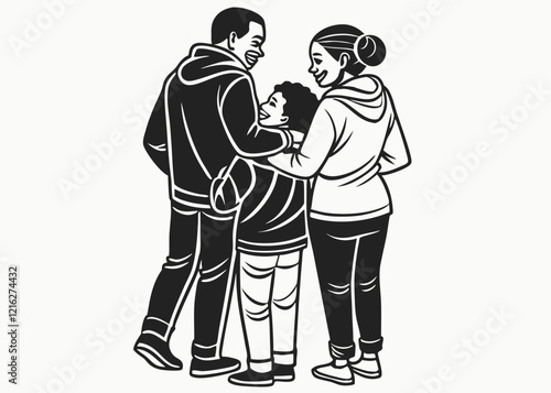 Happy multiethnic family having fun at home, parents and little children sit on sofa together and looking at camera. Portrait of indian family sitting on couch while laughing together.