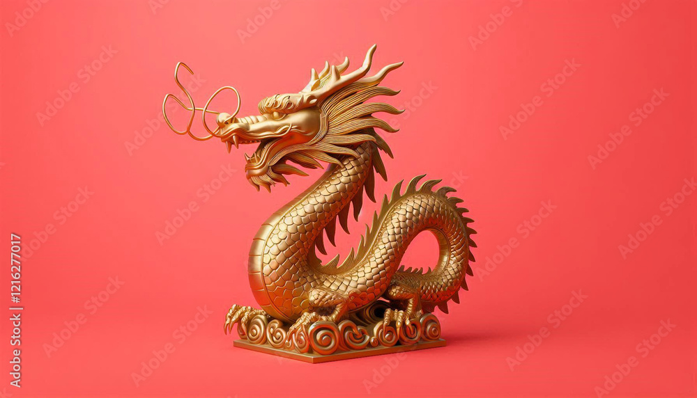 Fototapeta premium Ai generate chinese new year golden dragon statue