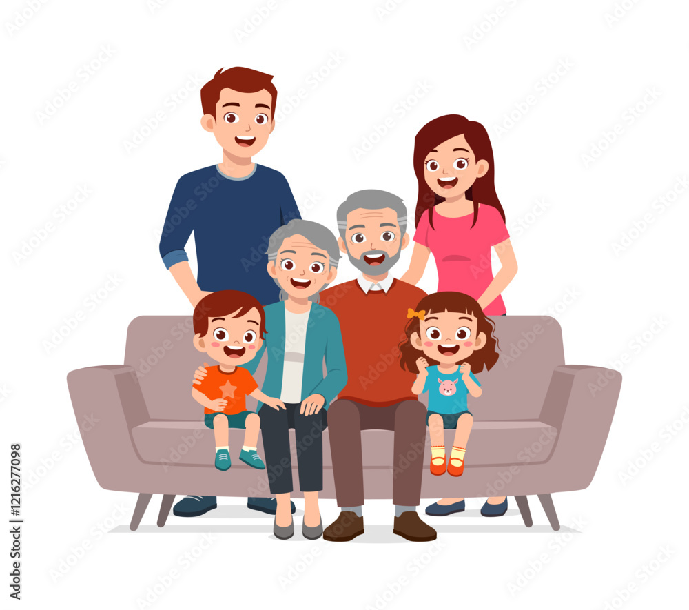 happy family sit on sofa for portrait photograph together happy family sit on sofa for portrait photograph together