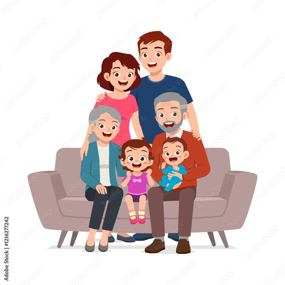 happy family sit on sofa for portrait photograph together happy family sit on sofa for portrait photograph together