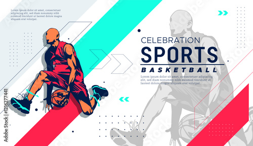 vector athlete sport basketball concept celebrating national sports day. basketball sport sports background. Male basketball player. Template design for national basketball game event
