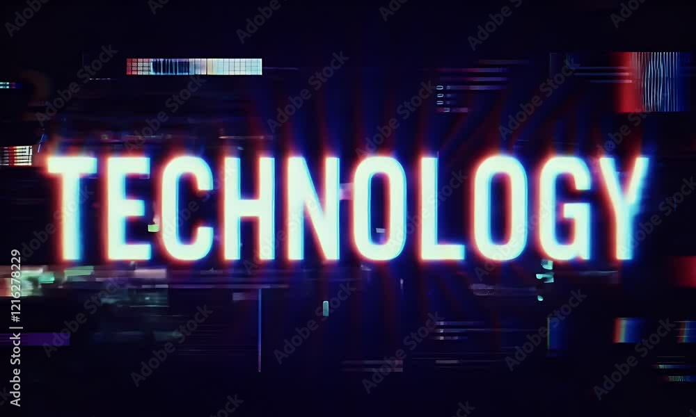 The word 'TECHNOLOGY' appears in a glitch effect The word 'TECHNOLOGY' appears in a glitch effect