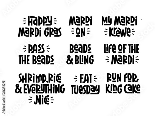 Mardi Gras Quotes Collection. Vector Hand Lettering. Festive Phrases Set.