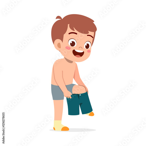 little kid do dressing process wearing pants