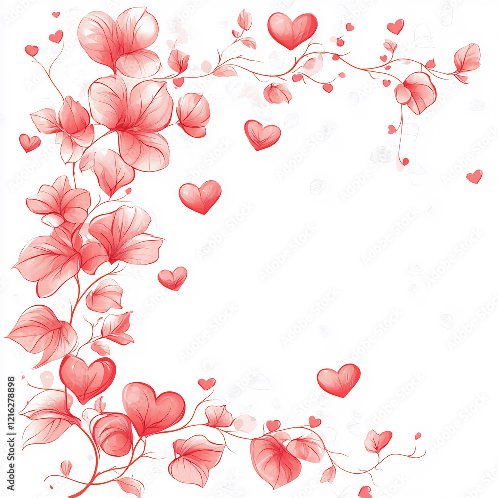 Fototapeta premium romantic illustration card border, isolated on white background