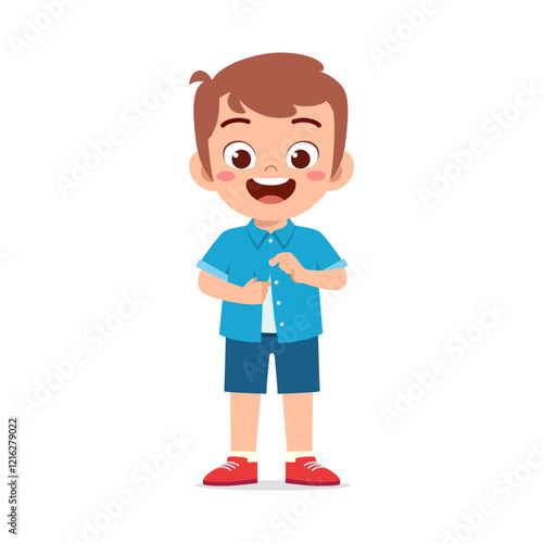 little kid do dressing process wearing clothes
