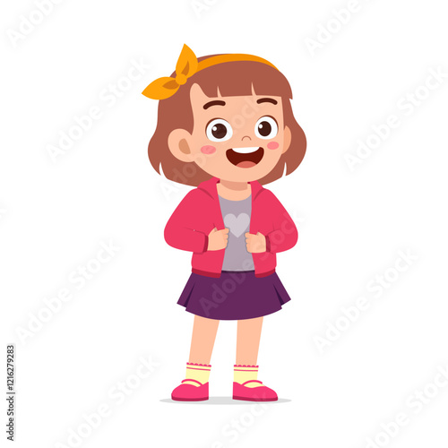 little kid do dressing process wearing clothes